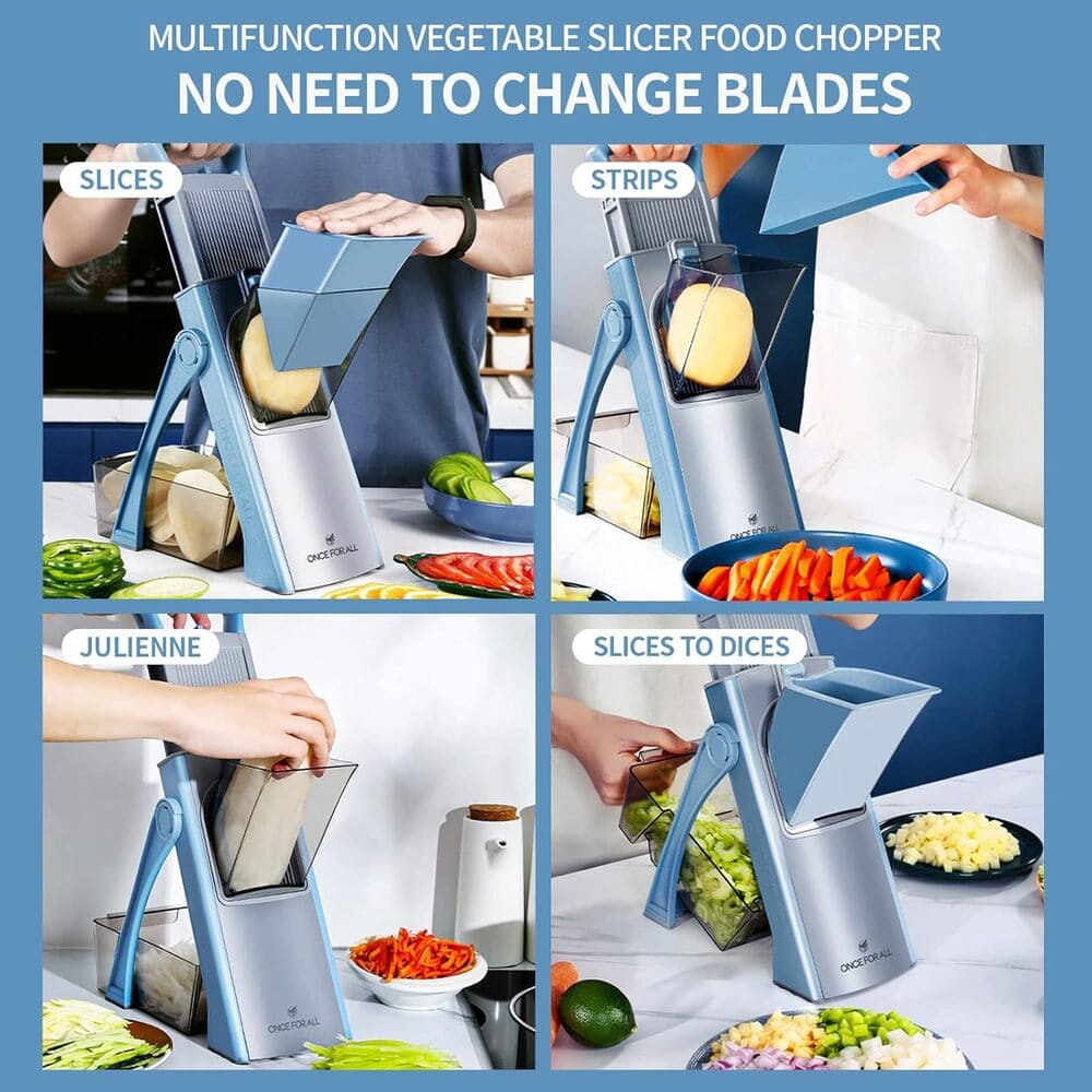 Upgrade Your Kitchen with ONCE FOR ALL Safe Mandoline Slicer – 4-in-1 Veggie Chopper!