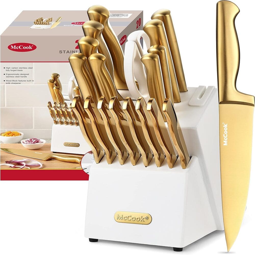 Luxury in Every Slice: McCook® Golden Titanium Knife Set with Built-in Sharpener  | Wiloria