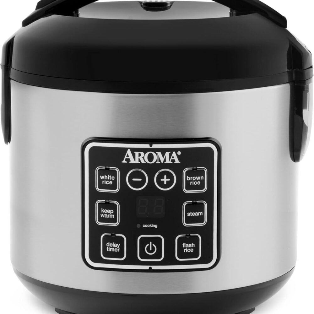 AROMA 8-Cup Digital Rice Cooker & Steamer – Stainless Steel  | Wiloria