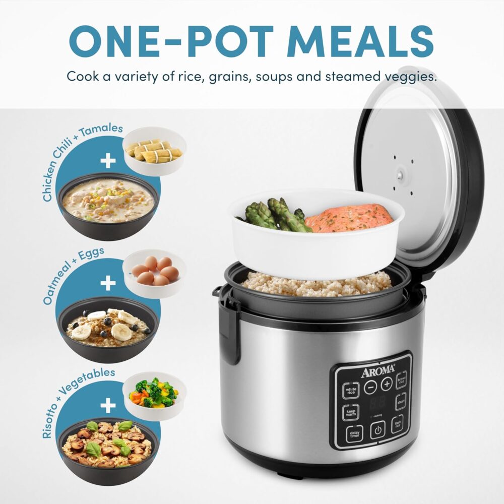 AROMA 8-Cup Digital Rice Cooker & Steamer – Stainless Steel  | Wiloria - Image 3