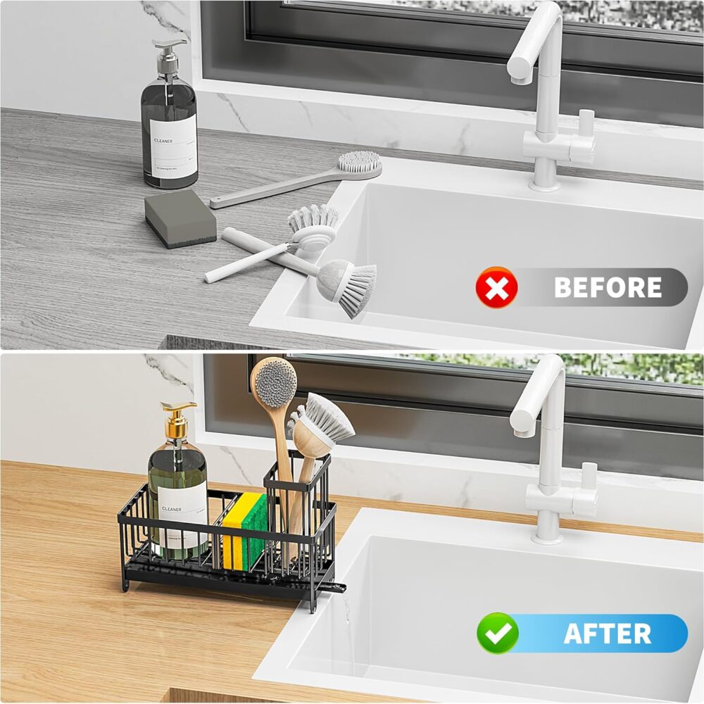Cisily Black Sink Caddy – Rustproof Kitchen Organizer | Wiloria