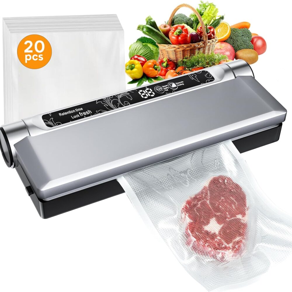 GJX Silver Vacuum Sealer – 75KPA, Dry/Wet Modes, 20 Bags   | Wiloria