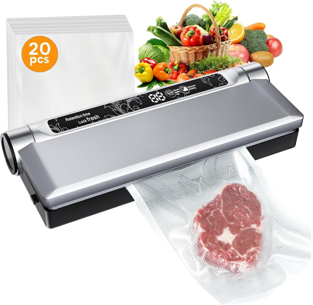 GJX Silver Vacuum Sealer – 75KPA, Dry/Wet Modes, 20 Bags   | Wiloria