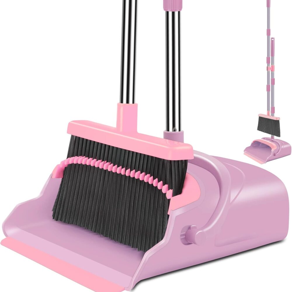 Kelamayi Pink Broom and Dustpan Set – Stand Up, Extendable Handle  | Wiloria