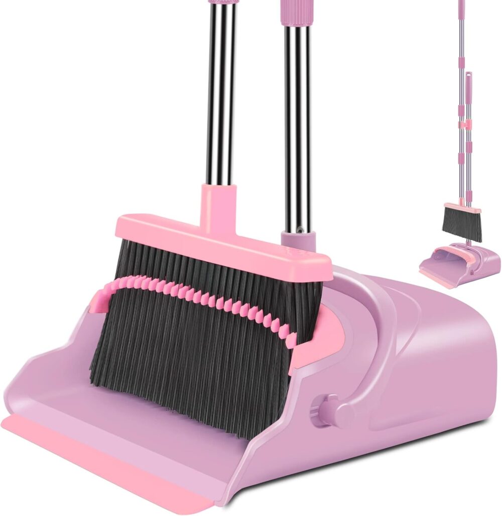 Kelamayi Pink Broom and Dustpan Set – Stand Up, Extendable Handle  | Wiloria