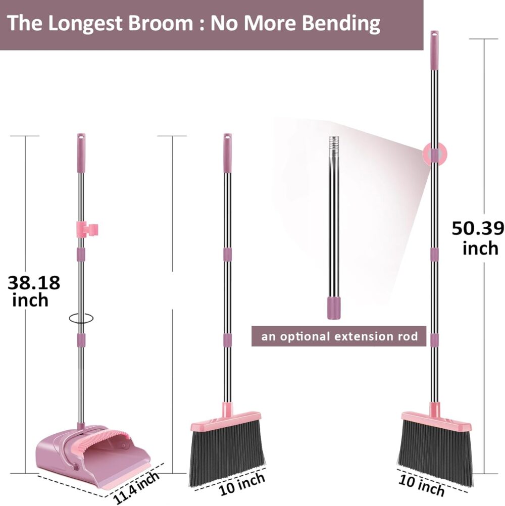 Kelamayi Pink Broom and Dustpan Set – Stand Up, Extendable Handle  | Wiloria - Image 2