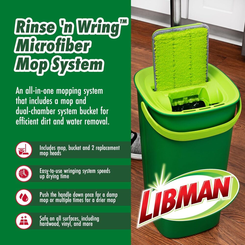 Libman Rinse ‘n Wring Mop Set – Dual Chamber, Microfiber Pads | Wiloria