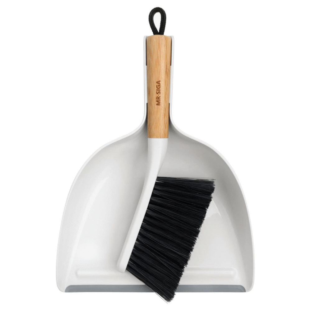 MR.SIGA Portable Dustpan & Brush Set – Bamboo Handle, White | Wiloria
