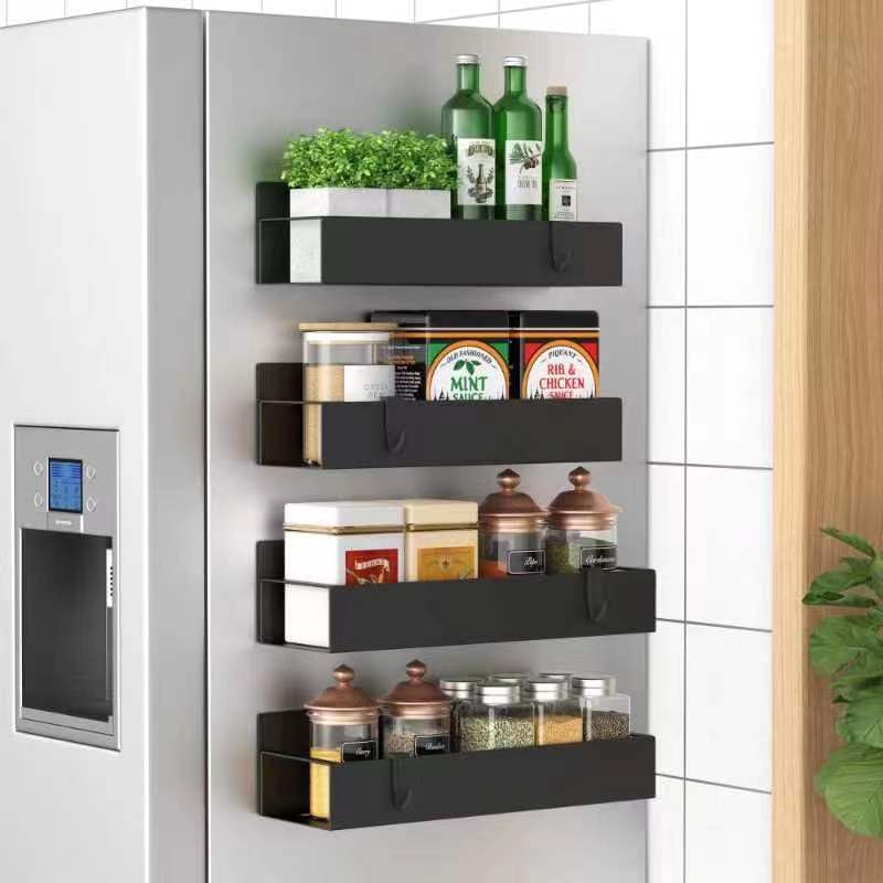 Magnetic Spice Rack – 4-Pack Fridge Organizer, Black Metal | Wiloria