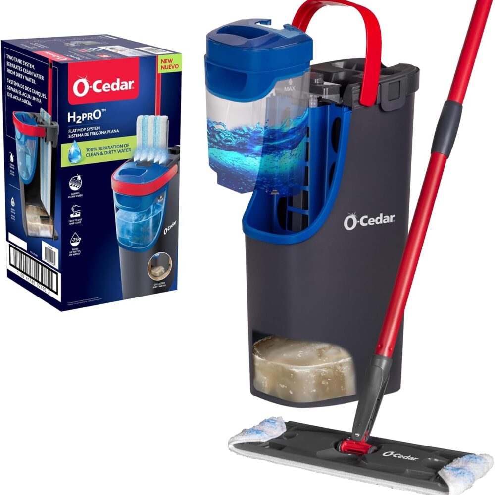 O-Cedar H2prO Flat Mop – Dual Tank, Microfiber, Telescopic | Wiloria