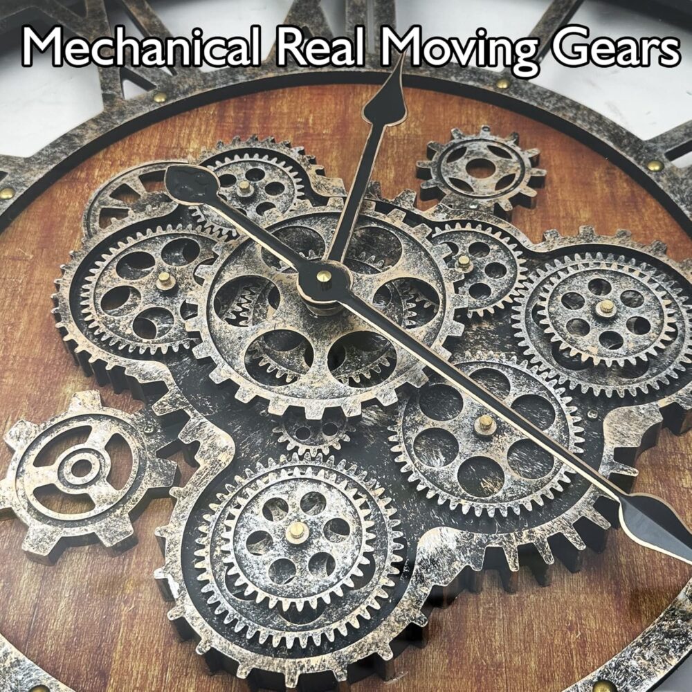 Oversized 27" Real Moving Gears Wall Clock – Rustic Elegance in Motion  | Wiloria - Image 3