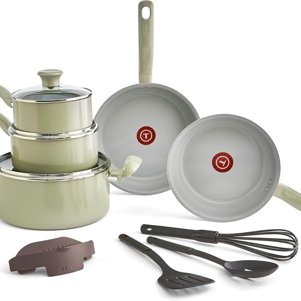 T-fal Recycled Ceramic Nonstick Cookware Set 12 Piece | Eco-Friendly Pots & Pans for Healthy Cooking  | Wiloria