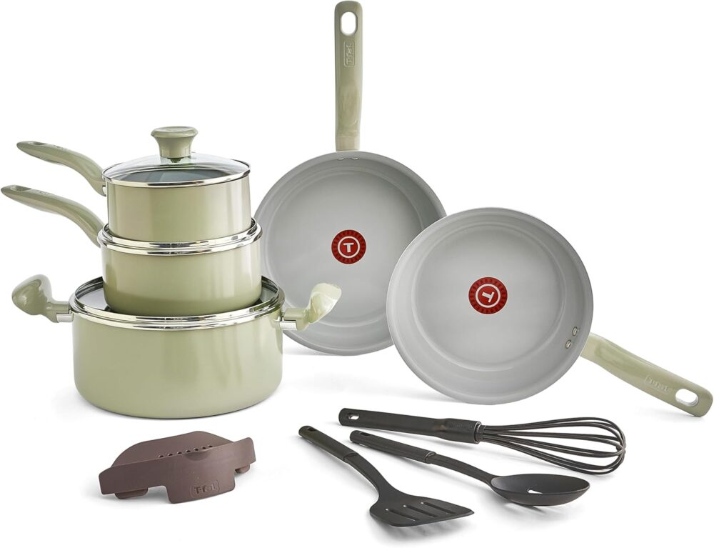 T-fal Recycled Ceramic Nonstick Cookware Set 12 Piece | Eco-Friendly Pots & Pans for Healthy Cooking  | Wiloria