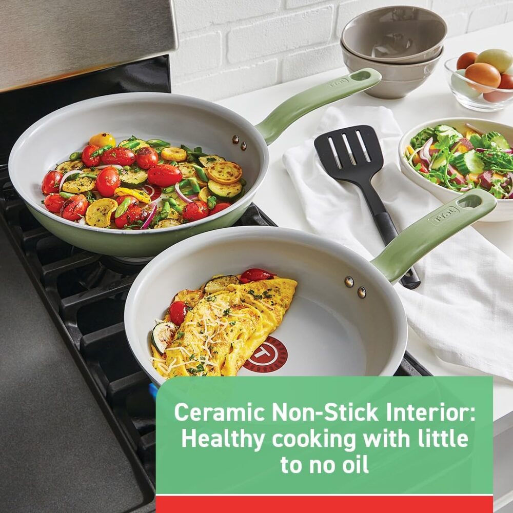 T-fal Recycled Ceramic Nonstick Cookware Set 12 Piece | Eco-Friendly Pots & Pans for Healthy Cooking  | Wiloria