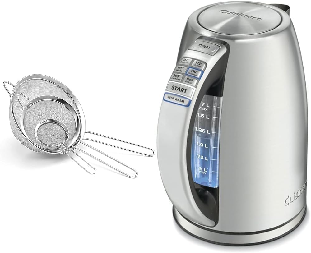 Cuisinart Mesh Strainers (3-Pack) + 1.7L Cordless Electric Kettle Bundle – Stainless Steel | Wiloria