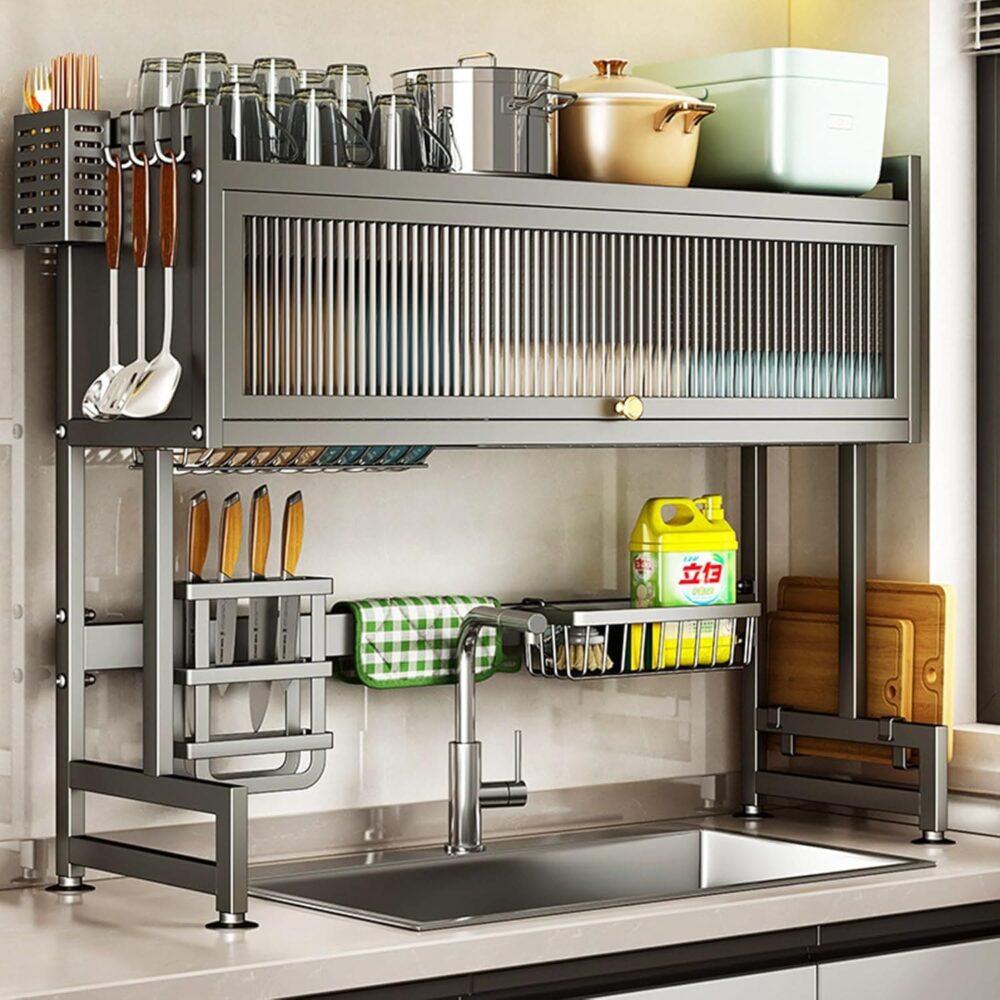 Over-the-Sink 3-Tier Dish Drying Rack with Cover – Space-Saving & Hygienic  | Wiloria