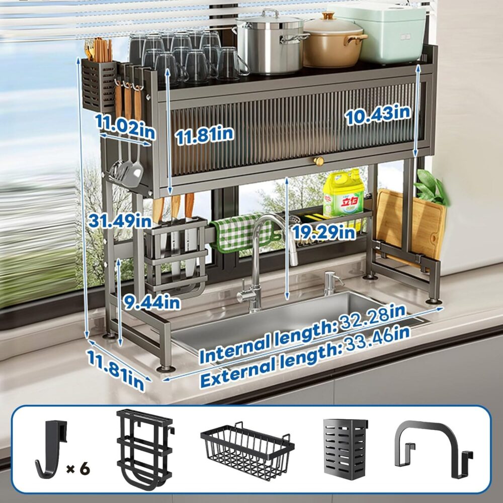 Over-the-Sink 3-Tier Dish Drying Rack with Cover – Space-Saving & Hygienic  | Wiloria