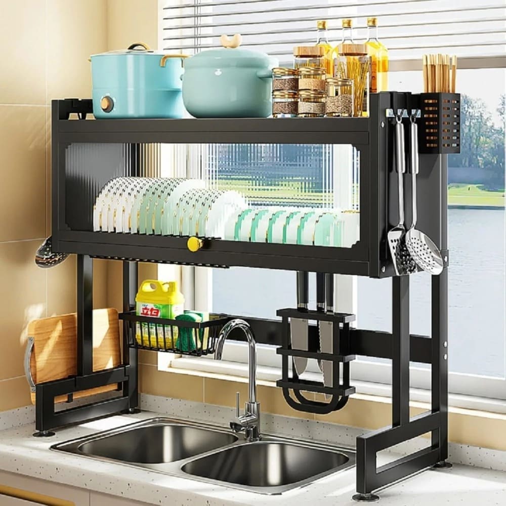 Space-Saving Kitchen Countertop Storage Rack – Modern Black Carbon Steel Design  | Wiloria