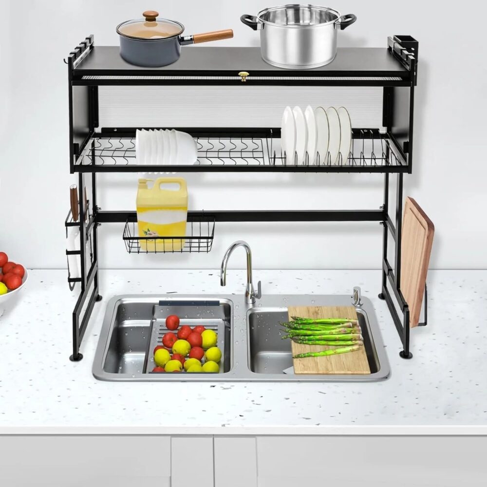Space-Saving Kitchen Countertop Storage Rack – Modern Black Carbon Steel Design  | Wiloria - Image 4