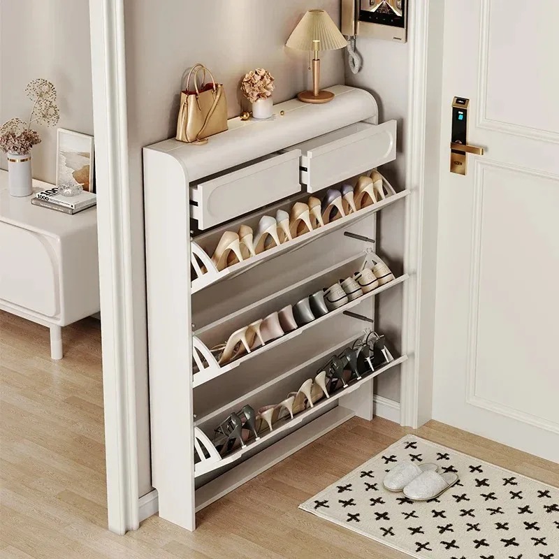 Wiloria | Modern White Wooden Shoe Cabinet – Space-Saving Organizer