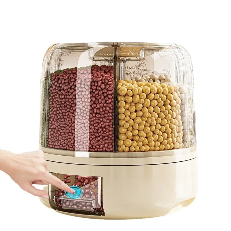 6-Grid Rotating Food Storage Box – Insect-Proof & Moisture-Proof Container for Rice, Grains & Cereals | Smart Kitchen Organizer| Wiloria