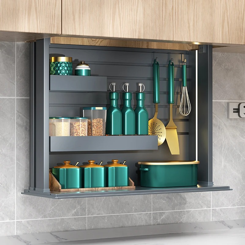 Electric Pull Down Cabinet Organizer with Touch Switch, LED Lights & Stainless Steel Construction | Wiloria