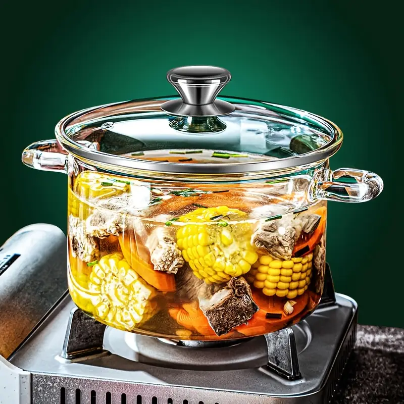 High Borosilicate Glass Soup Pot with Handle – Heat-Resistant Transparent Cooker for Soup, Congee & Pasta | Wiloria