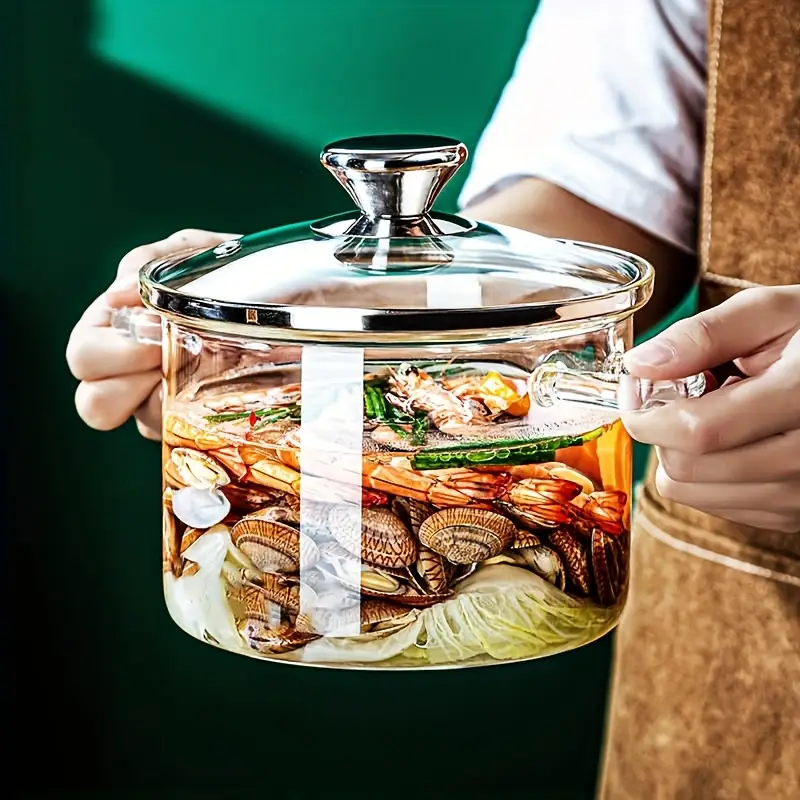 High Borosilicate Glass Soup Pot with Handle – Heat-Resistant Transparent Cooker for Soup, Congee & Pasta | Wiloria