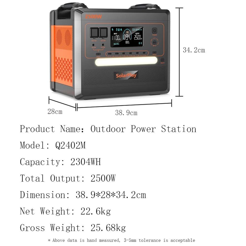 SOLARPLAY Q2402M Outdoor Generator 2400W – 2304Wh Portable Power Station + Solar Panels for RV & Camping|Wiloria - Image 4