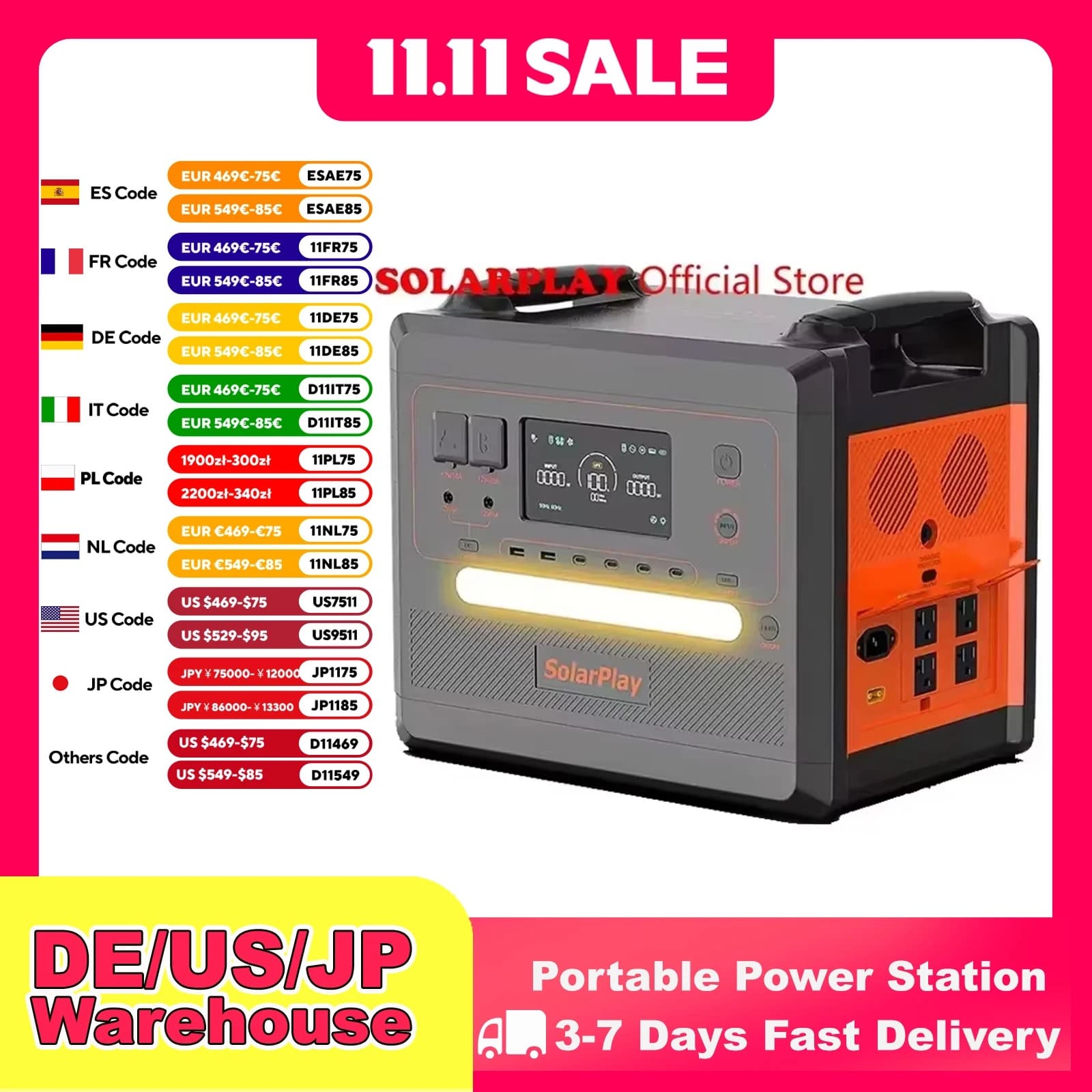 SOLARPLAY Q2402M Outdoor Generator 2400W – 2304Wh Portable Power Station + Solar Panels for RV & Camping|Wiloria - Image 3